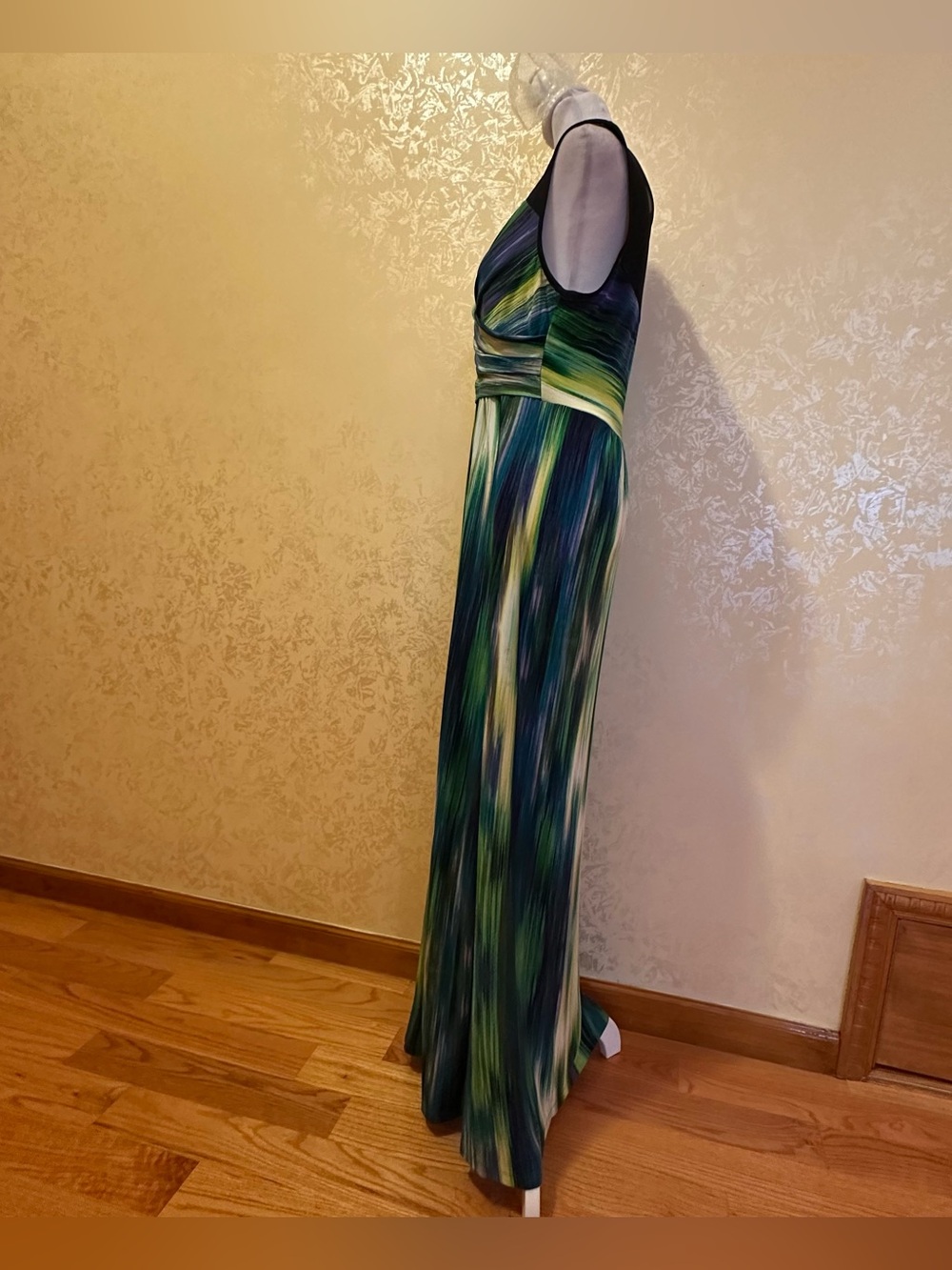 Sandra Darren Green & Blue Multi-Stripe Sleeveless Maxi Dress - Picture 2 of 4